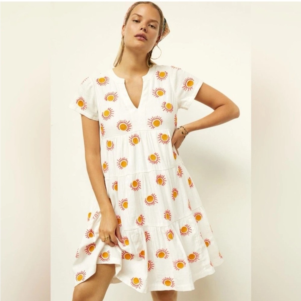 Anthropologie Maeve Embroidered Tiered Tunic Dress Size Small White